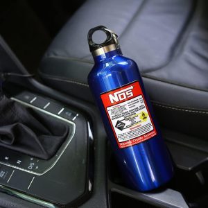 NOS Sport Trinkflasche mit Haken 500ml Sportflasche NOS Wasserflasche aus BPA-Frei, Outdoor Aktivitäten Auto Lebensmittel rostfrei Water Bottle für Kinder, Schule, Sport, Fahrrad, Fitness (Blau)